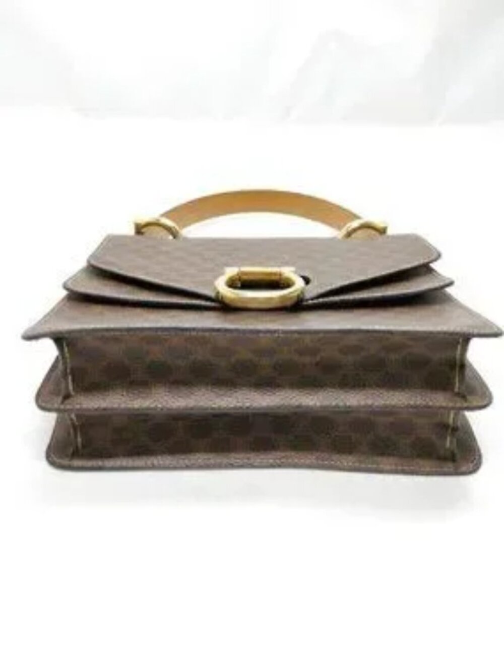 Authentic Celine Vintage Macadam Brown Monogram Leather Flap Top Handle Bag - Picture 6 of 16
